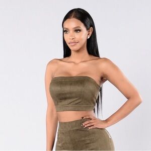 Fashion Nova Cheap Tricks Bandeau Tube Crop Top Olive Green Suede Size Medium